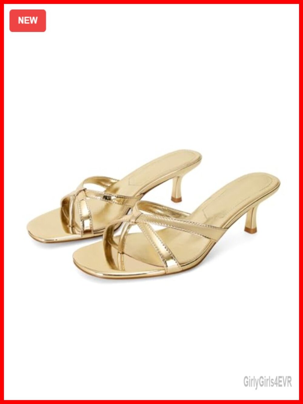 Faux Leather Kitten Heel Thong Sandals Strappy Mule Round Toe Slip On